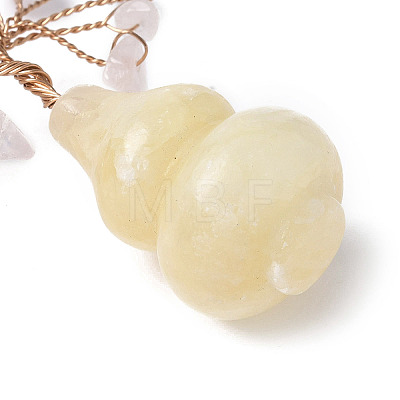 Natural Rose Quartz Chips Tree of Life Decorations with Topaz Gourd Base DJEW-P021-A01-1