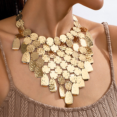 Women's Exaggerated Alloy Sequins Disc Chandelier Statement Necklaces WG21D3D-01-1