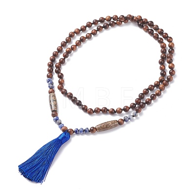 108 Mala Beads Necklace with Tassel NJEW-JN03791-1