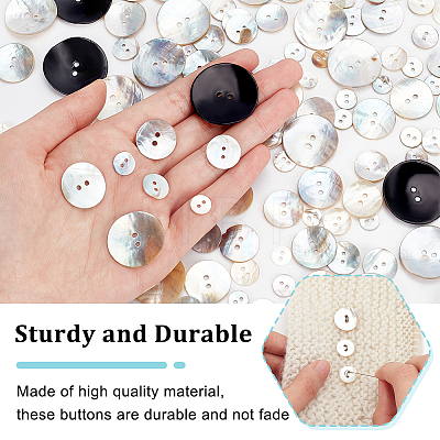 AHADERMAKER 160Pcs 8 Styles 2-Hole Flat Round Mother of Pearl Buttons SHEL-GA0001-18-1