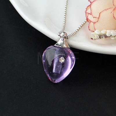 Medium Purple Glass Perfume Bottle Pendant Necklaces PW-WGF3857-13-1