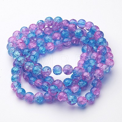 31~32 inch  Pink/ Blue Crackle Inner Blossom Glass Round Beads X-GGC8MM038-1