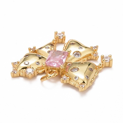 Rack Plating Brass Pink & Clear Cubic Zirconia Pendants KK-M229-02G-1
