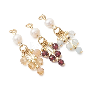 7Pcs 7 Styles Natural Mixed Gemstone with Pearl Dangle Pendants PALLOY-JF05223-1