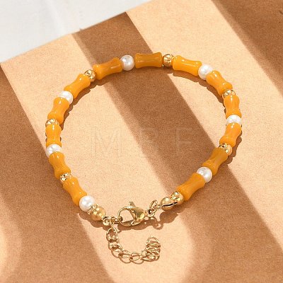 304 Stainless Steel Beaded Bracelets for Women BJEW-M056-08G-02-1