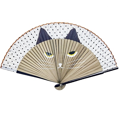 Cat Pattern Bamboo with Satin Folding Fan WOCR-PW0005-01B-03-1