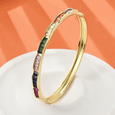 Brass Micro Pave Cubic Zirconia Hinged Bangles for Women BJEW-K274-08G-1