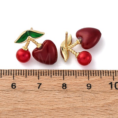 Cherry Brass ABS Plastic Pearl Stud Earrings EJEW-U062-04A-G-1
