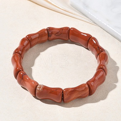 Bamboo Natural Red Jasper Beads Stretch Bracelets for Women Men BJEW-K304-01B-1