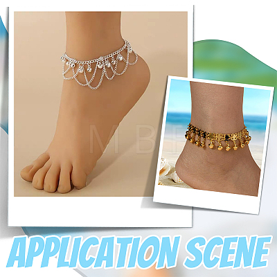 2Pcs 2 Styles Alloy Bell Chain Tassel Anklets AJEW-ME0002-98-1