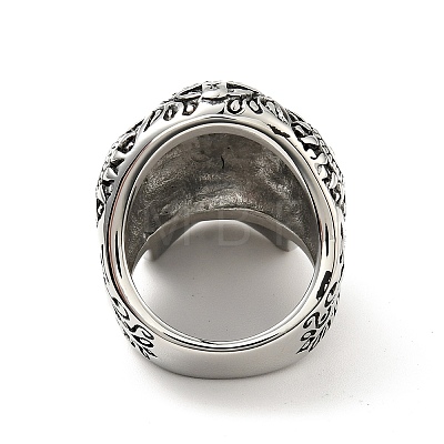 316 Stainless Steel Skull with Cross Finger Ring RJEW-C030-02A-AS-1