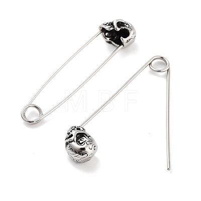 Halloween Skull 316 Surgical Stainless Steel Safety Pin Hoop Earrings for Women EJEW-Z050-29A-AS-1