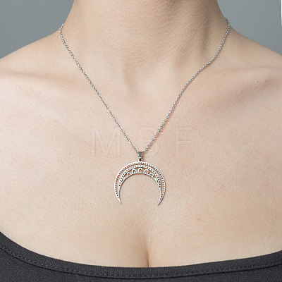 201 Stainless Steel Hollow Double Horn Pendant Necklace NJEW-OY001-82-1