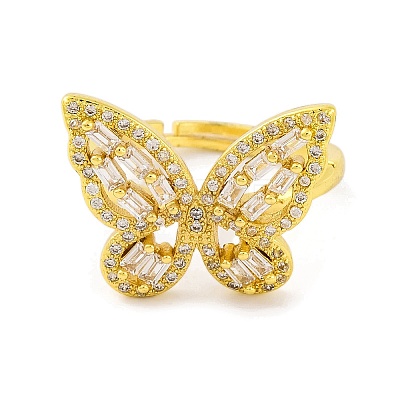 Butterfly Brass Micro Pave Cubic Zirconia Adjustable Rings for Women RJEW-U003-27B-G-1