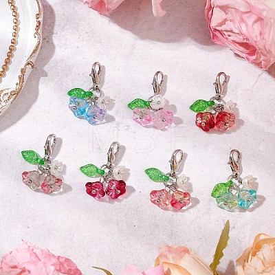 7Pcs Glass Flower Leaf Pendant Decoration HJEW-JM02787-02-1