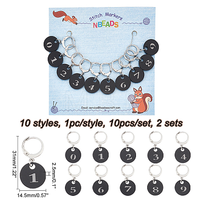 Acrylic Flat Round with Number Pendant Locking Stitch Markers HJEW-PH01838-1