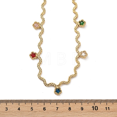 304 Stainless Steel Rope Chain Colorful Cubic Zirconia Tassel Necklaces for Women NJEW-V015-01G-C-1