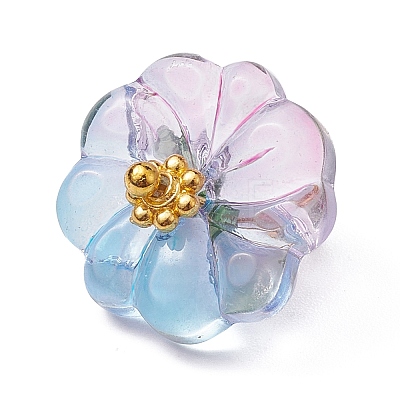 Transparent Glass Flower with Acrylic Leaf Pendants PALLOY-JF02260-1