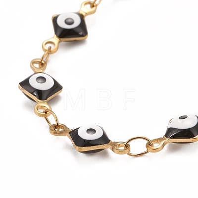 Enamel Rhombus with Evil Eye Link Chains Bracelet BJEW-P271-03G-04-1
