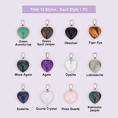 12Pcs 12 Style Natural & Synthetic Gemstone Pendants G-FH0001-22-1