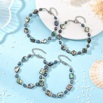 Dyed Natural Pearl & Paua Shell Beaded Bracelets for Women BJEW-JB14146-1