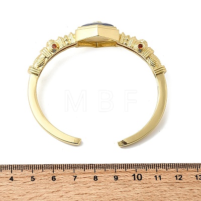 Hexagon Brass Pave Natural Gemstone & Cubic Zirconia Cuff Bangles for Women BJEW-Z172-01G-1