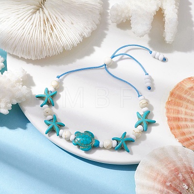 Turtle & Starfish Dyed Synthetic Turquoise Slider Bracelets BJEW-JB10279-02-1