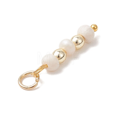 Natural Cultured Freshwater Pearl Potato with Round Electroplate Synthetic Non-magnetic Hematite Pendants PALLOY-JF04853-02-1