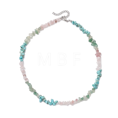 Natural Rose Quartz & Howlite & Green Aventurine Chip Beaded Necklaces NJEW-JN05099-02-1