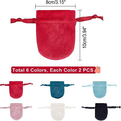  12Pcs 6 Colors Velvet Jewelry Pouches Bags TP-NB0001-37-1