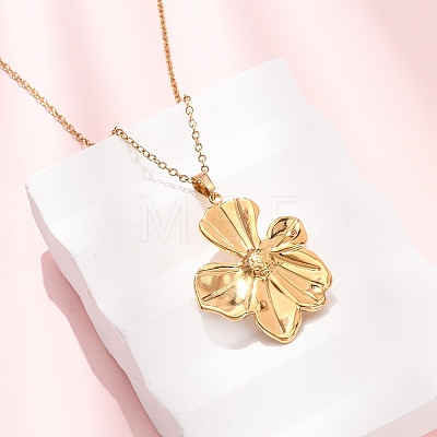 304 Stainless Steel Flower Pendant Cable Chain Necklaces for Men Women NJEW-K308-05F-G-1