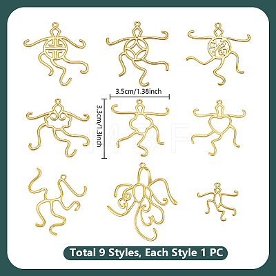 9Pcs 9 Styles Brass 5 Claw Blank Pendant Cabochon Settings KK-PH0015-62G-1