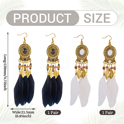2 Pairs 2 Colors Feather Chandelier Earrings EJEW-TA0001-82-1