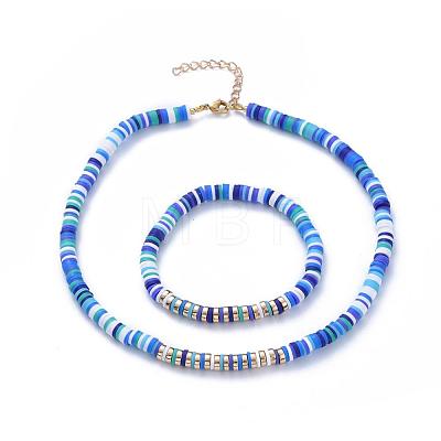 Heishi Beads Stretch Bracelets & Necklaces Sets SJEW-JS01103-1