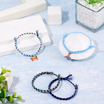 5Pcs 5 Colors Bohemian Cotton Cord Braided Bracelets BJEW-TA0001-27-1
