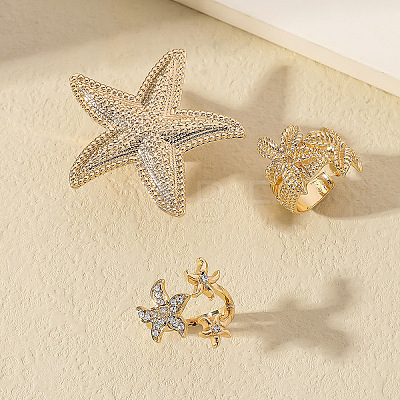 Alloy with Rhinestone Cuff Open Rings Sets for Women JG5822-4-1