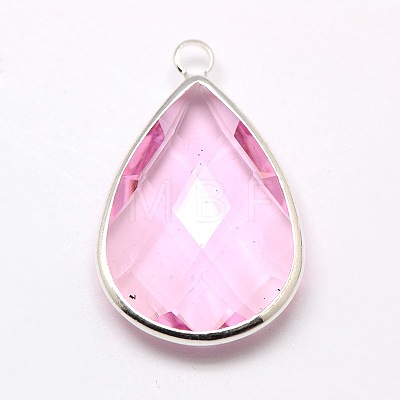 Silver Color Plated Brass Glass Teardrop Pendants GLAA-M006-A-15S-1