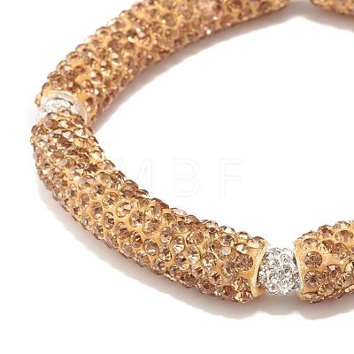 Bling Polymer Clay Rhinestone Curved Tube Beads Stretch Bracelet for Women BJEW-JB07490-02-1