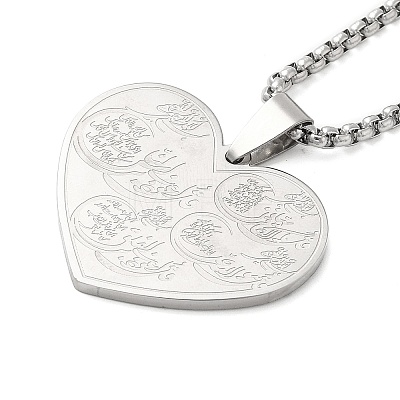 304 Stainless Steel Box Chain Arabic Heart Pendant Necklaces for Women NJEW-M008-02P-1