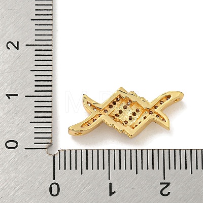 Brass Micro Pave Clear Cubic Zirconia Connector Charms KK-G493-03G-01-1