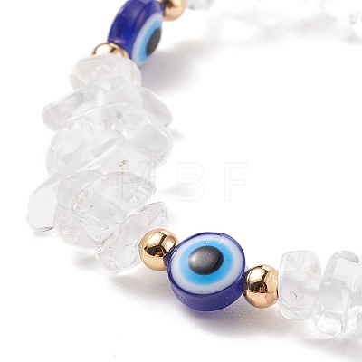 Natural Quartz Crystal Chips & Resin Evil Eye Braided Bead Bracelet BJEW-JB08495-06-1