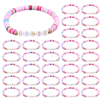 32Pcs Handmade Polymer Clay & Acrylic Bead Bracelets BJEW-PH02014-1