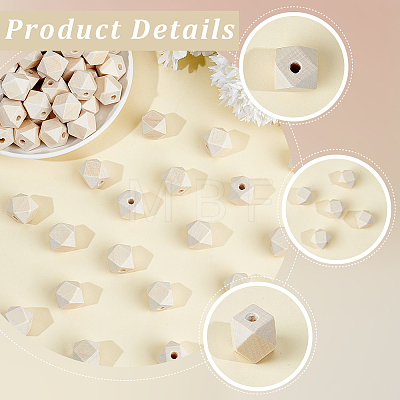 100Pcs Unfinished Wood Faceted Cube Beads WOOD-PA0001-75A-1