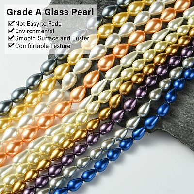 Teardrop Grade A Glass Pearl Beads Strands HY-E001-08-1