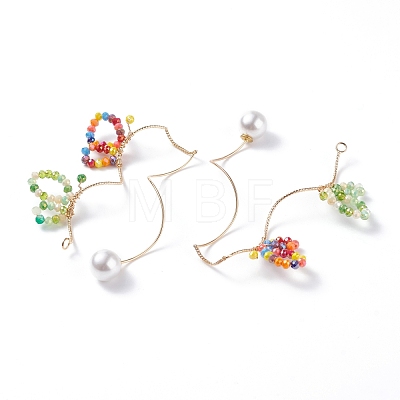 Glass Beaded Butterfly Cuff Earrings with Acrylic Pearl EJEW-JE04828-1