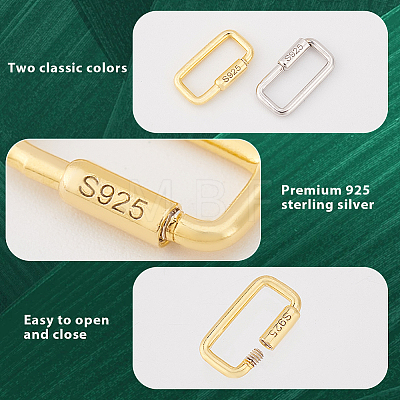 2Pcs 2 Colors 925 Sterling 2Pcs 2 Colors 925 Sterling Silver Locking Carabiner STER-GA0001-04B-1