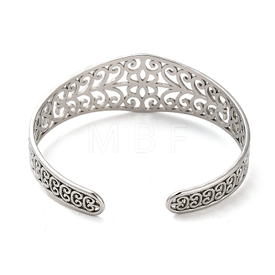 Hollow Out 304 Stainless Steel Flower Pattern Cuff Bangles BJEW-G694-06P-1