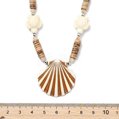 3Pcs 3 Styles Ocean Theme Spray Painted Opaque Acrylic Starfish Shell Conch Shape Pendant Synthetic Turquoise & Coconut & Electroplate Glass Braided Bead Necklaces NJEW-JN06203-1