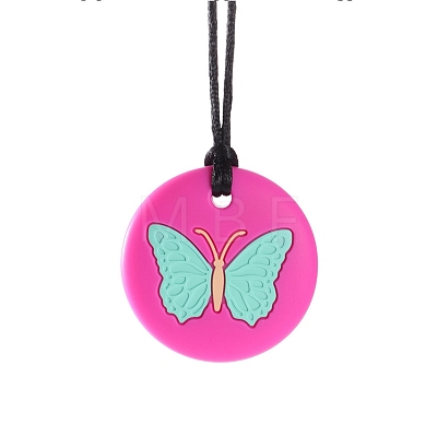 Round with Butterfly Food Grade Eco-Friendly Silicone Pendants PW-WGEF2D6-03-1