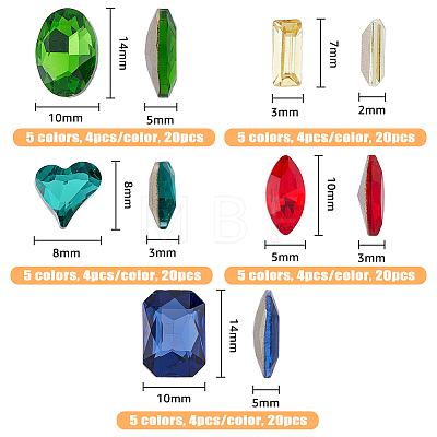 SUPERFINDINGS 100Pcs 25 Styles Glass Rhinestone Cabochons GGLA-FH0001-03-1